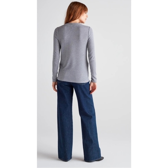 NWT Womens Lucky Brand Long Sleeve Ribbed Henley Heather Grey Medium boho staple - Picture 3 of 11